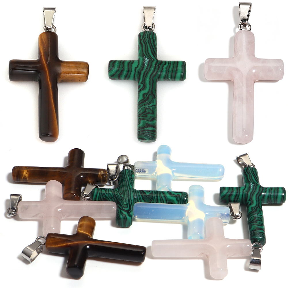 Men Accessories Necklace - 1개 천연석 십자가 모양 참 크리스탈