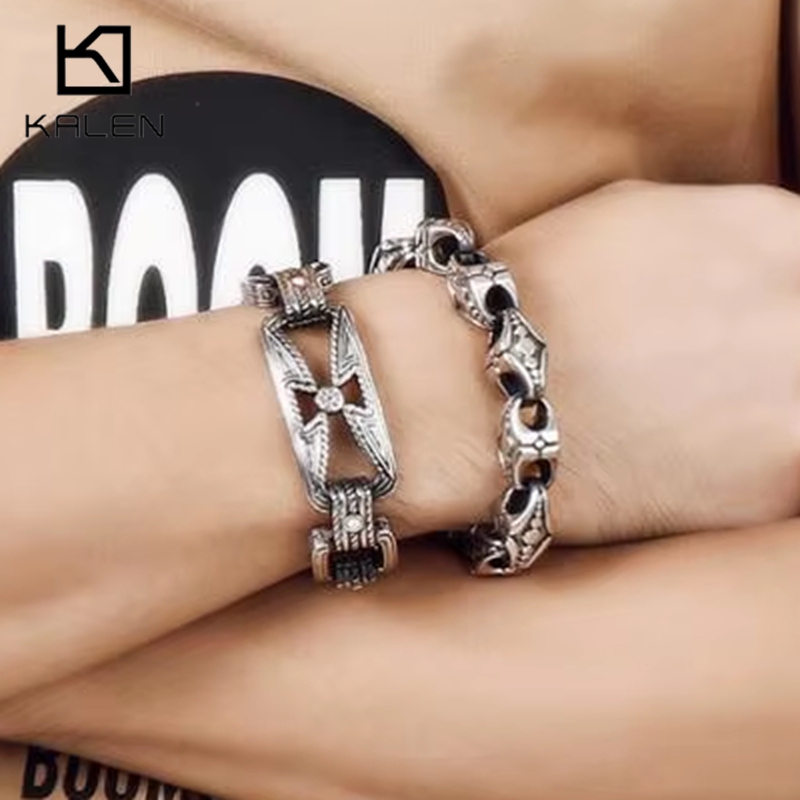Men Accessories Bd - KALEN 펑크 크로스 팔찌 남자 스테인레스