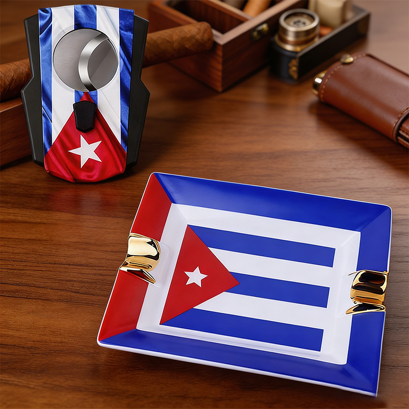 Cigar Cutter Set - 쿠바 국기가 있는 시가 세트, 스테인리스