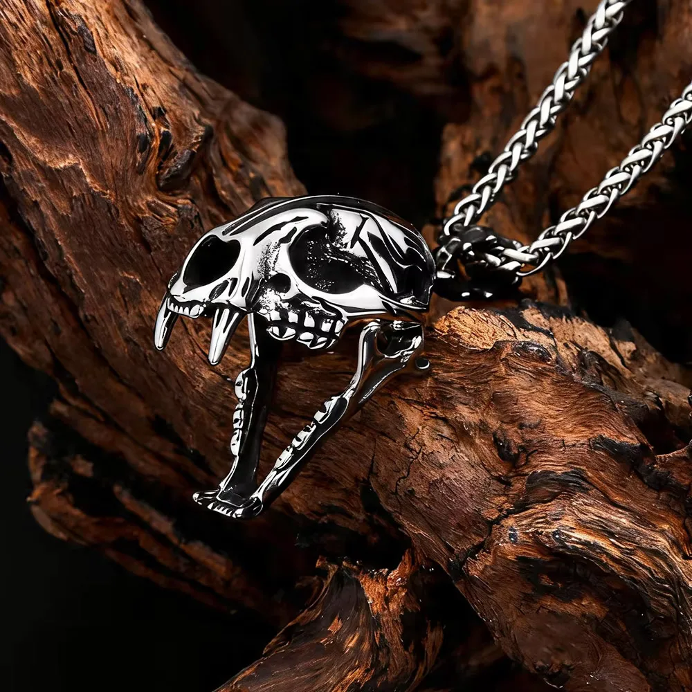 Men Accessories Necklace - 빈티지 세이버 투스티드 타이거 해골 펜던트