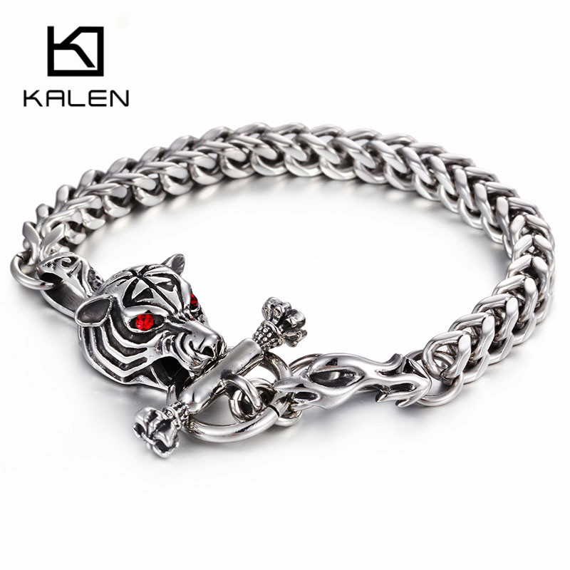 칼렌 스테인레스 스틸 레드 아이즈 타이거 헤드 팔찌 남 - Men Accessories Bd 리뷰 및 가격