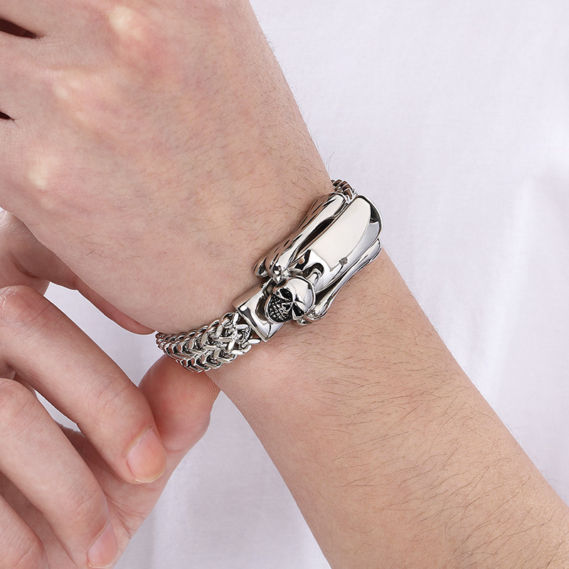남성용 스테인리스 스틸 더블 로우 스켈레톤 체인 팔찌, - Men Accessories Bd 리뷰 및 가격