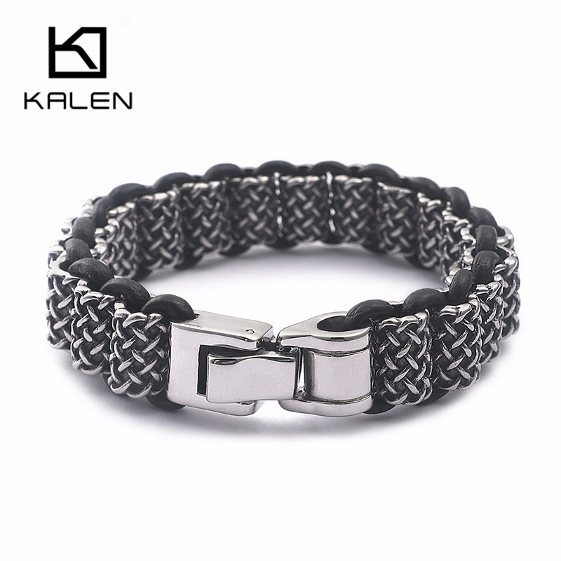 KALEN-빈티지 블랙 가죽 링크 팔찌, 남자 스테인레 - Men Accessories Bd 리뷰 및 가격