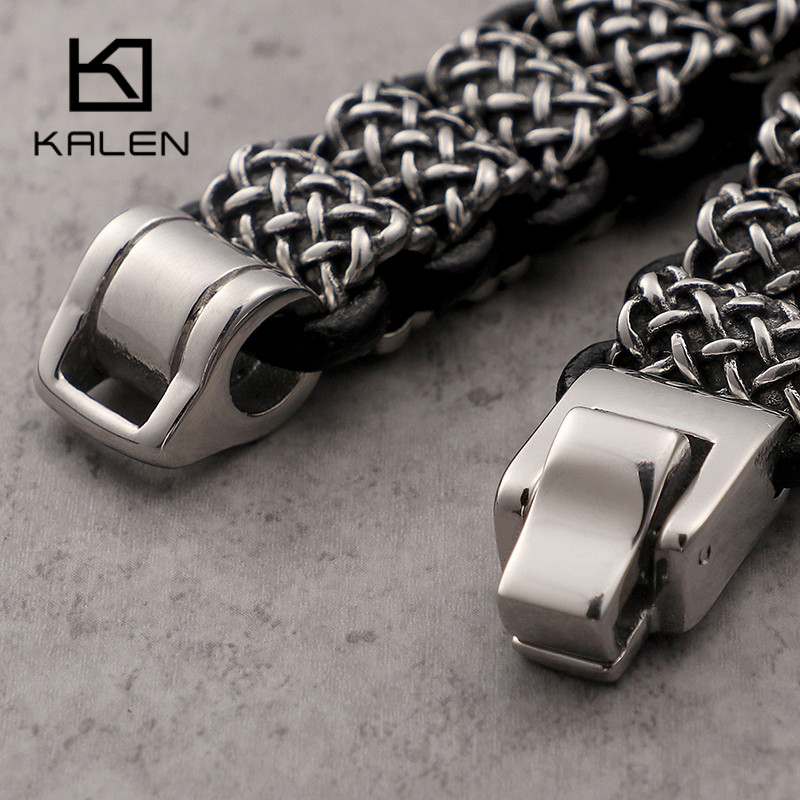 KALEN-빈티지 블랙 가죽 링크 팔찌, 남자 스테인레 - Men Accessories Bd 리뷰 및 가격