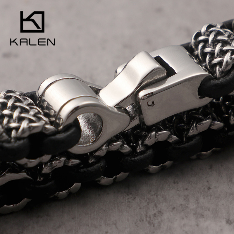 KALEN-빈티지 블랙 가죽 링크 팔찌, 남자 스테인레 - Men Accessories Bd 리뷰 및 가격