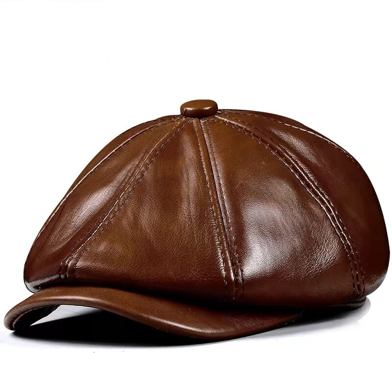 봄 새로운 정품 가죽 모자 모자 소 가죽 베레모 따뜻한 - Men Accessories Brand 리뷰 및 가격