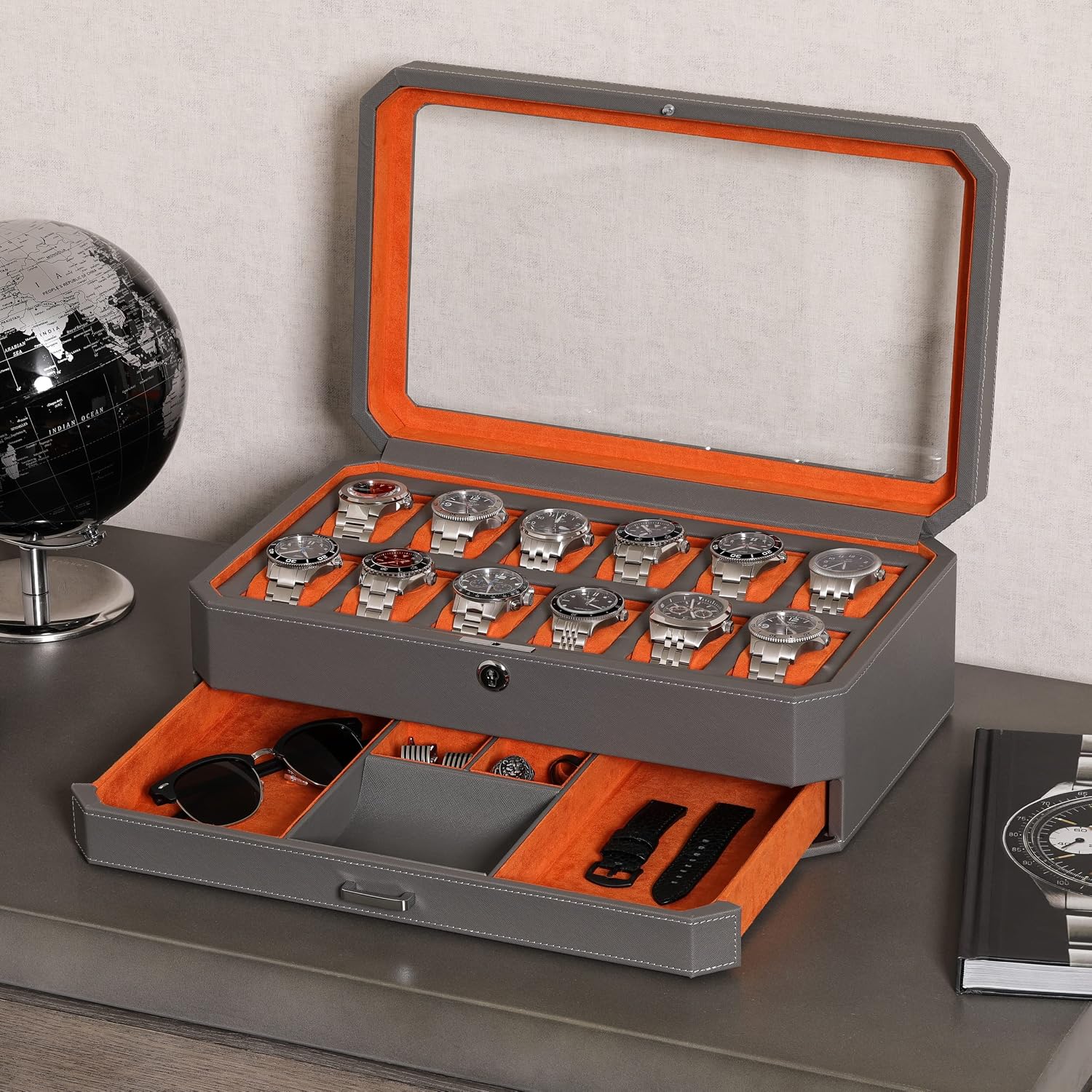 12 슬롯 가죽 시계 보관함 (발렛 서랍 포함) - 1 - Men'S Accessories Display 리뷰 및 가격