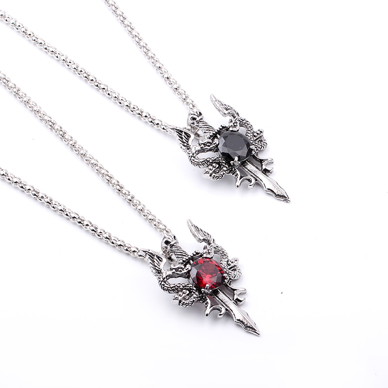더블 드래곤 블랙 젬 크로스 목걸이 펑크 맞춤형 펜던트 - Men Accessories Necklace 리뷰 및 가격