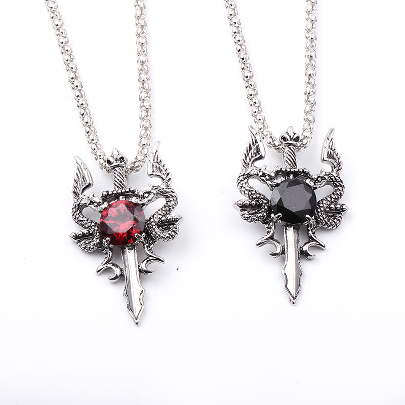 더블 드래곤 블랙 젬 크로스 목걸이 펑크 맞춤형 펜던트 - Men Accessories Necklace 리뷰 및 가격