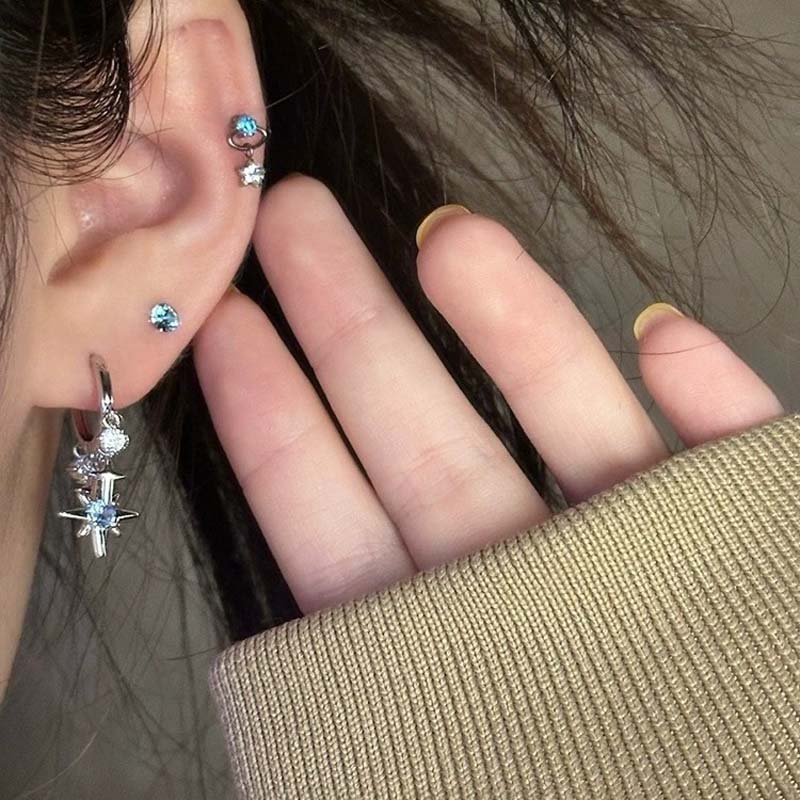 새로운 Y2K 블루 지르콘 스타 태슬 펜던트 귀걸이 여 - Men Accessories Sale 리뷰 및 가격