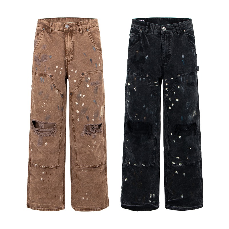 아메리칸 레트로 하이 스트리트 남성용 찢어진 와이드 레 - Men'S Accessories For Jeans 리뷰 및 가격