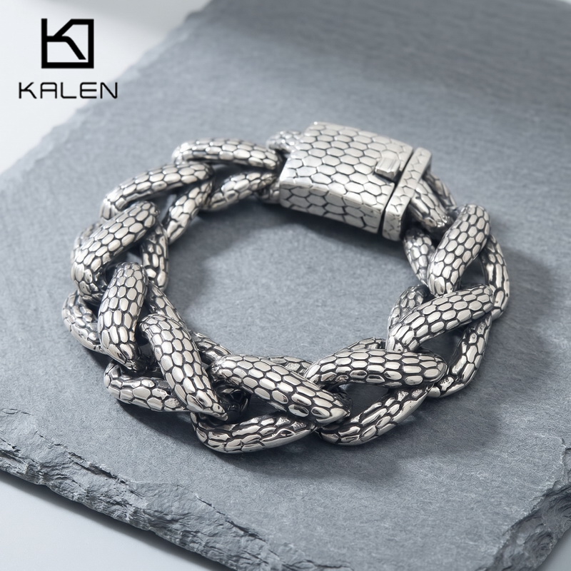 칼렌 스네이크 스킨 쿠반 링크 남성용 팔찌 펑크 헤비  - Men Accessories Bd 리뷰 및 가격