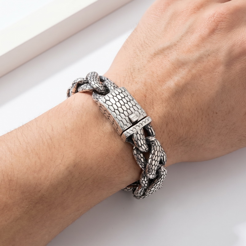 칼렌 스네이크 스킨 쿠반 링크 남성용 팔찌 펑크 헤비  - Men Accessories Bd 리뷰 및 가격
